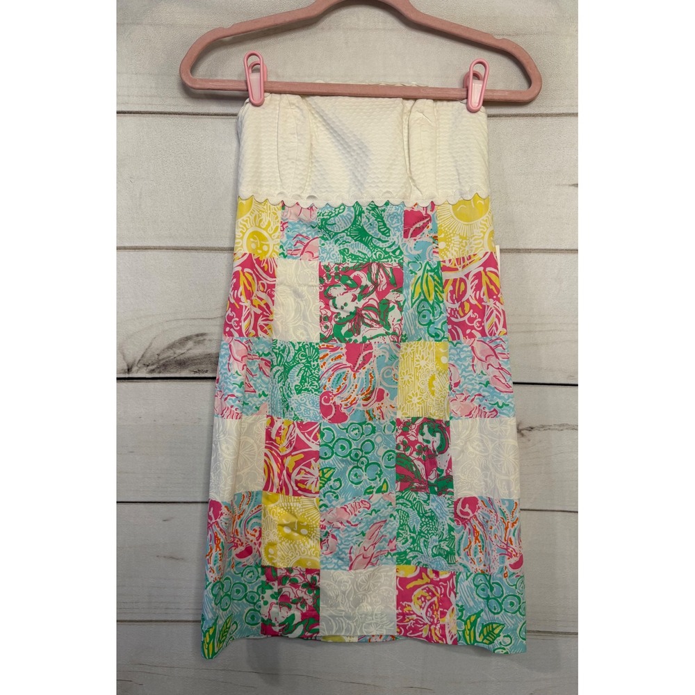Lilly Pulitzer Size 0 Patchwork Strapless Mini Dress White Pink Green NWT
